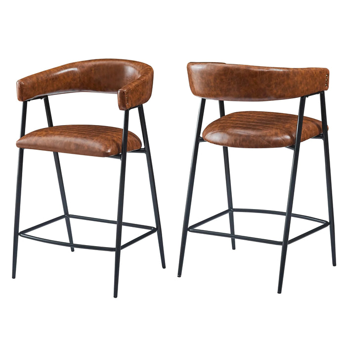 26'' Counter Stools Set of 2, Pu Upholstered Counter Stools with iron Frame, Backrest, Footrest, Arm counter stools for Home Bar, Kitchen Counter, Brown Default -DTYStore