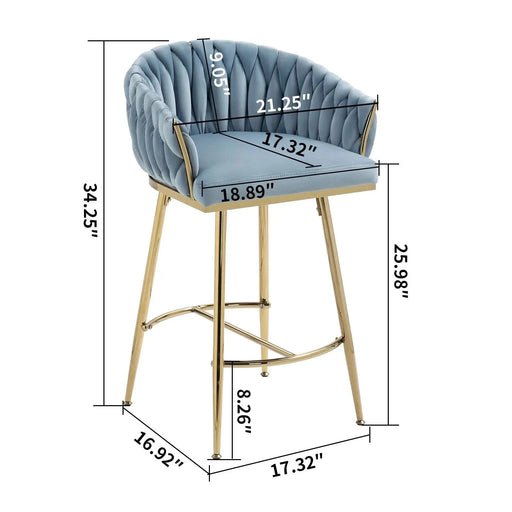 26'' Counter height bar stools Set of 2 kitchen island counter bar stool with hand- wave back, golden chromed base and footrest(BLUE) Default -DTYStore