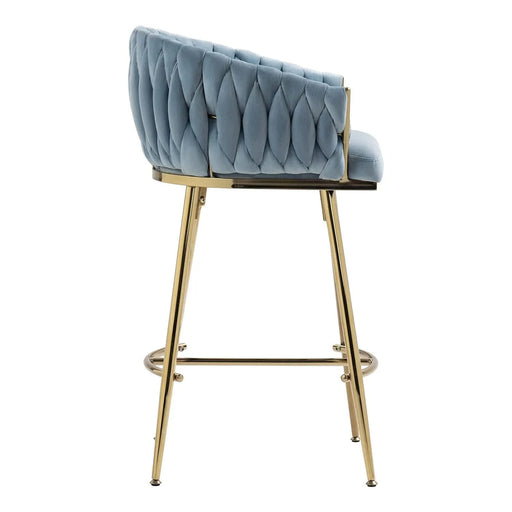 26'' Counter height bar stools Set of 2 kitchen island counter bar stool with hand- wave back, golden chromed base and footrest(BLUE) Default -DTYStore