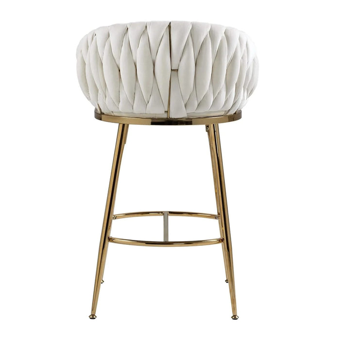 26'' Counter height bar stools velvet kitchen island counter bar stool with hand- wave back,golden chromed base and footrest (BEIGE) Default -DTYStore