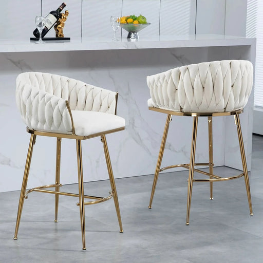 26'' Counter height bar stools velvet kitchen island counter bar stool with hand- wave back,golden chromed base and footrest (BEIGE) Default -DTYStore