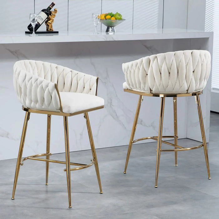 26'' Counter height bar stools velvet kitchen island counter bar stool with hand- wave back,golden chromed base and footrest (BEIGE) Default -DTYStore
