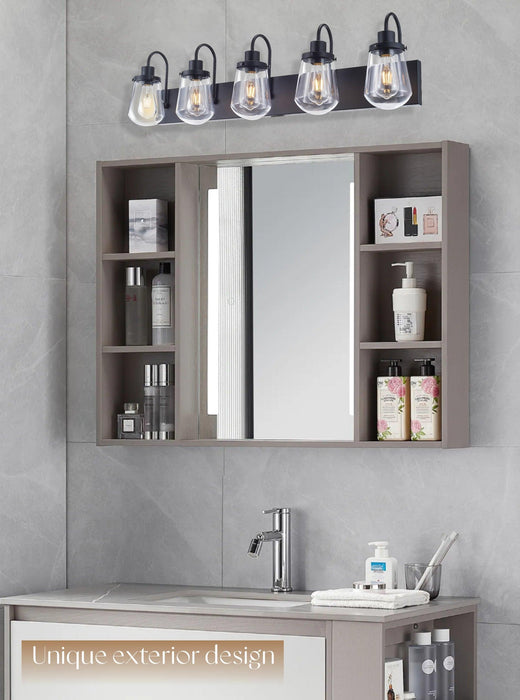 Bathroom Lights Over Mirror, 5-Lights E26 Bulb Matte Black Vanity Light Fixtures with Clear Glass Globe Shades for Hallway Kitchen Living Room