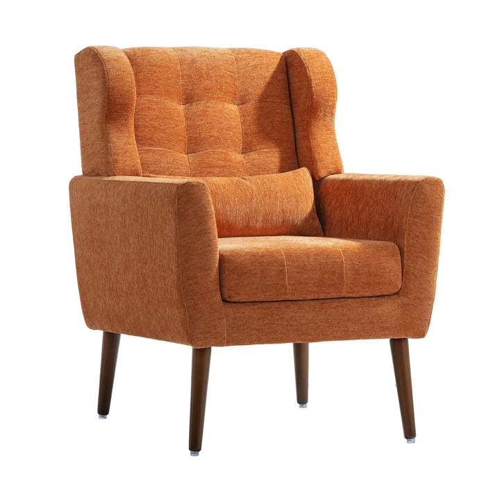 Modern Accent Chair,Chenille Arm Chairs for Living Room,Upholstered Mordern Armchair,Comfy Soft Padded Lounge Chair in Small Space, Bedroom, w/Pillow, Solid Wood Leg (Orange) - DTYStore