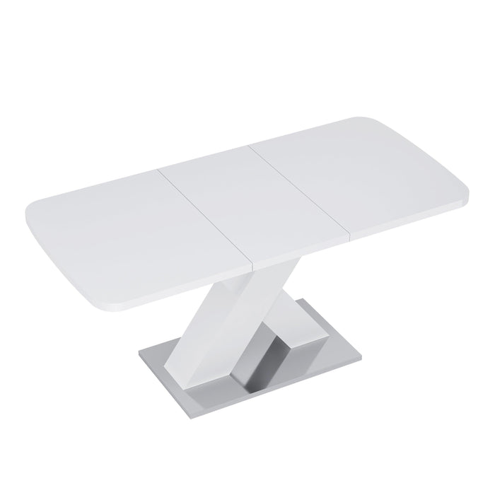 Modern Square Dining Table, Stretchable, White Table Top+MDF X-Shape Table Leg with Metal Base - DTYStore
