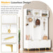 Modern Large Storage Hall Tree with Bench, Multi-functional Storage Bench with High Gloss Fluted Doors, Luxurious Coat Rack with 6 Gold Hooks and Legs for Entryway, Living Room, White - DTYStore