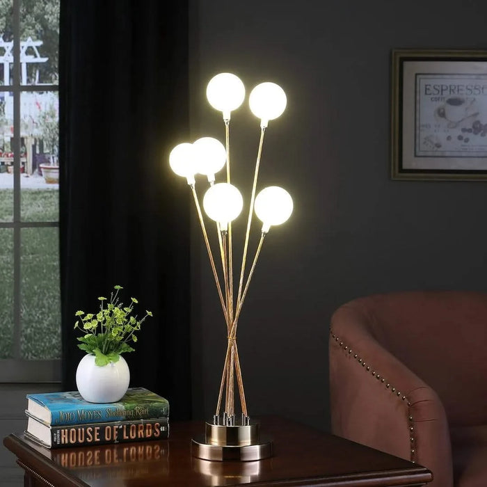 27.5' In 6-Light Acrylic Globe Aluminun Led Chrysanthe Yellow Gold Metal Table Lamp Default -DTYStore