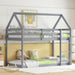 Twin over Twin Rubber Wood Floor Bunk Bed, with ladder,Guardrails,House-Shaped-Bunk Bed,Grey - DTYStore