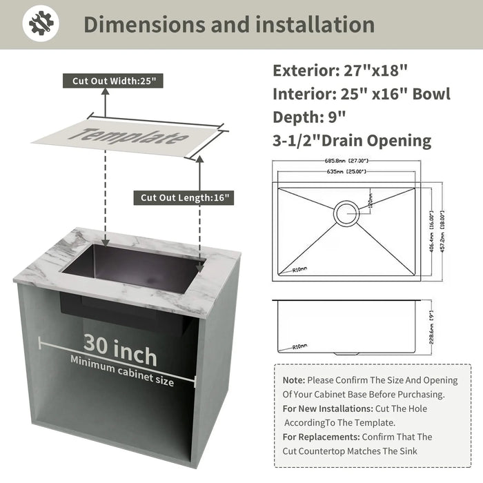 27Inch Gunmetal Black Undermount 18 Guage Stainless Steel Kitchen Sink With Black Spring Neck Faucet Default -DTYStore