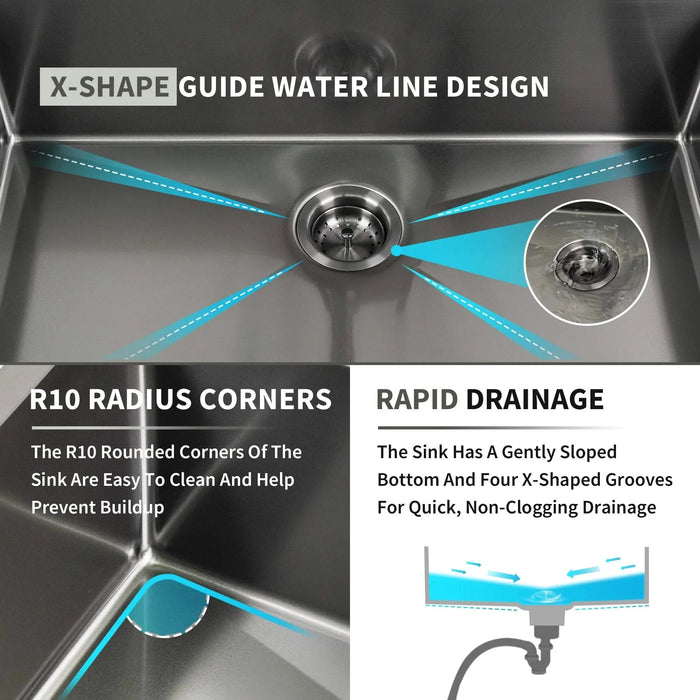 27Inch Gunmetal Black Undermount 18 Guage Stainless Steel Kitchen Sink With Black Spring Neck Faucet Default -DTYStore