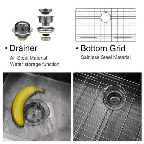 27Inch Gunmetal Black Undermount 18 Guage Stainless Steel Kitchen Sink With Black Spring Neck Faucet Default -DTYStore