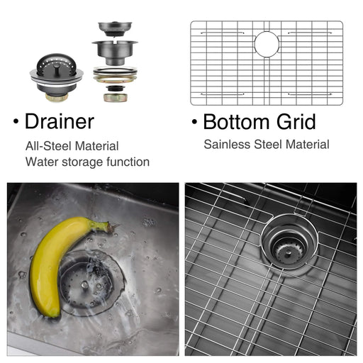 27 Inch Topmount Gunmetal Black Worksation Kitchen Sink 18 Gauge Stainless Steel Single Bowl Sink With Faucet Default -DTYStore