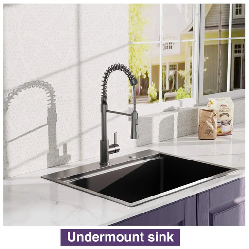 27 Inch Topmount Gunmetal Black Worksation Kitchen Sink 18 Gauge Stainless Steel Single Bowl Sink With Faucet Default -DTYStore