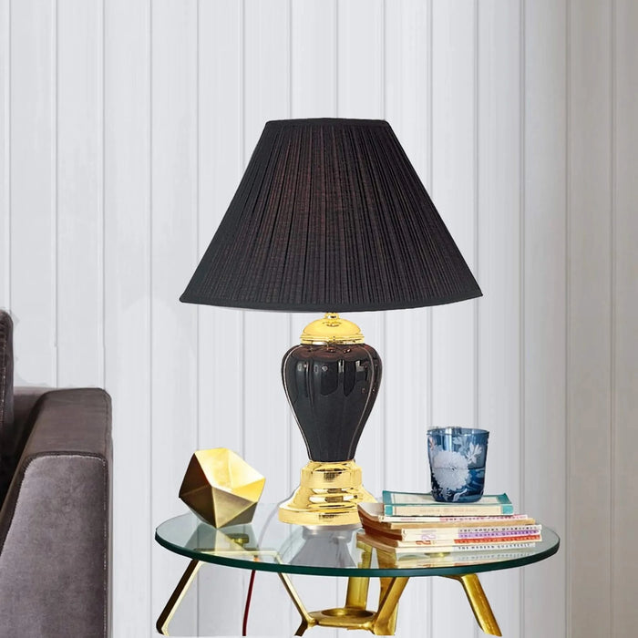 27' Tall Ceramic Table Lamp, Urn-Shaped with Black finish, Linen Shade Default -DTYStore