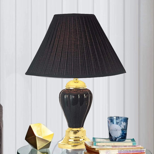 27' Tall Ceramic Table Lamp, Urn-Shaped with Black finish, Linen Shade Default -DTYStore