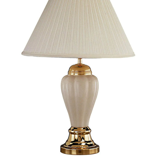 27' Tall Ceramic Table Lamp, Urn-Shaped with Ivory finish, Linen Shade Default -DTYStore
