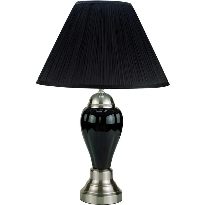 27' Tall Ceramic Table Lamp, Urn-Shaped with Silver / Black finish, Linen Shade Default -DTYStore