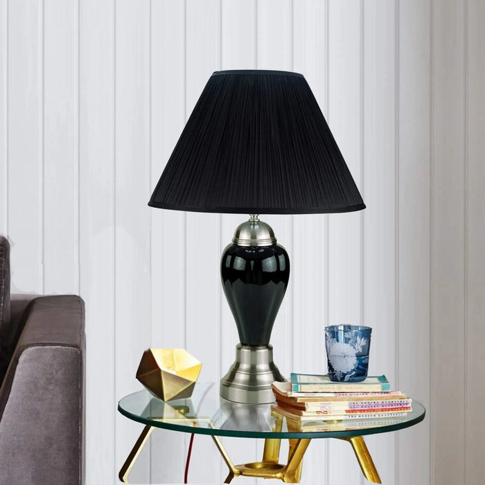 27' Tall Ceramic Table Lamp, Urn-Shaped with Silver / Black finish, Linen Shade Default -DTYStore