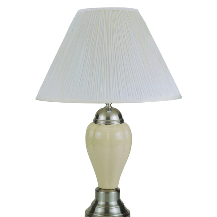 27' Tall Ceramic Table Lamp, Urn-Shaped with Silver / Ivory finish, Linen Shade Default -DTYStore