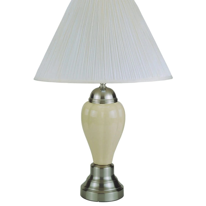 27' Tall Ceramic Table Lamp, Urn-Shaped with Silver / Ivory finish, Linen Shade Default -DTYStore