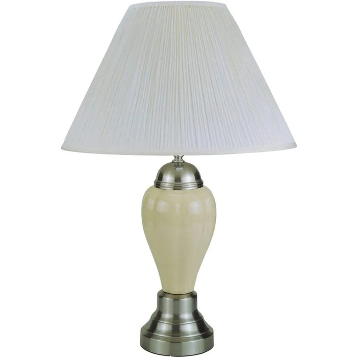 27' Tall Ceramic Table Lamp, Urn-Shaped with Silver / Ivory finish, Linen Shade Default -DTYStore