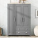 Three Door Storage Wardrobe with Cabinets and Two Hanging Rods,Gray - DTYStore