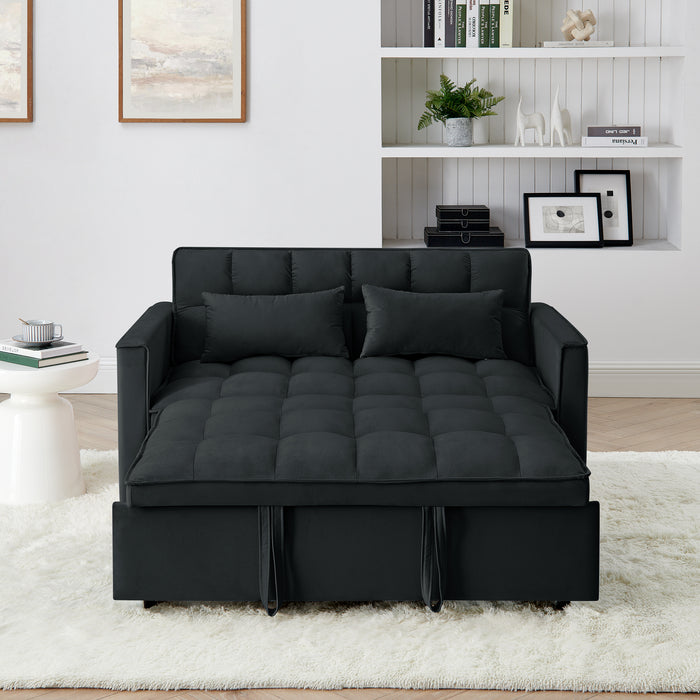 54.33 inch versatile foldable sofa bed in 3 lengths, modern sofa sofa sofa velvet pull-out bed, adjustable back (BLACK)