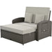 PE Wicker Rattan Double Chaise Lounge, 2-Person Reclining Daybed with Adjustable Back and Cushions, Free Furniture Protection Cover,Gray - DTYStore
