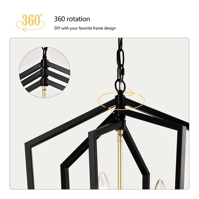 18.11" Matte Black + Gold Chandelier for Dining Room, 4-Light Kitchen Chandelier Light Fixture Modern Metal Industrial Chandeliers for Farmhouse Entryway Living Room (E12 Bulbs Not Included) - DTYStore