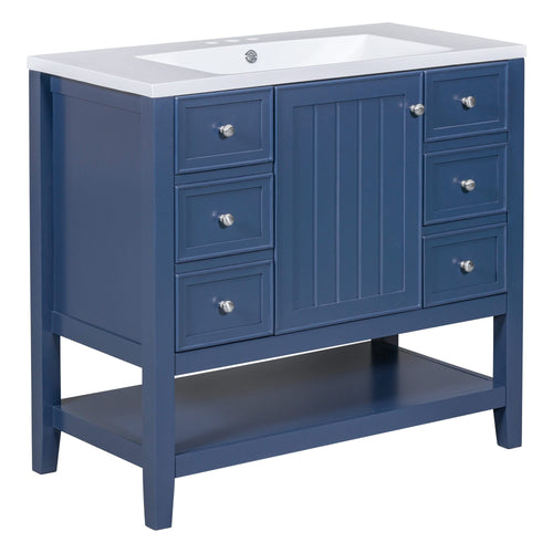 36' Bathroom Vanity with Sink, One Cabinet and Three Drawers, Solid Wood and MDF Board, Blue (Old Sku:SY999505AAC-6) - Image 15