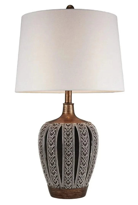 28.25' Tall Polyresin Table Lamp 'Everly' with Brown finish, White Shade Default -DTYStore