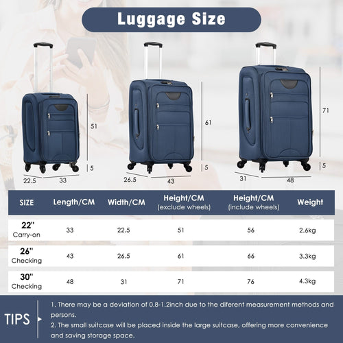 Softside Luggage Expandable 3 Piece Set Suitcase with Duffel Bag Upright Spinner Softshell Lightweight Luggage Travel Set - Image 33