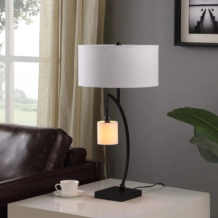 28.5' In Contemporary Dual Black Arc W/ Hanging Pendelum Lamp Metal Table Lamp Default -DTYStore