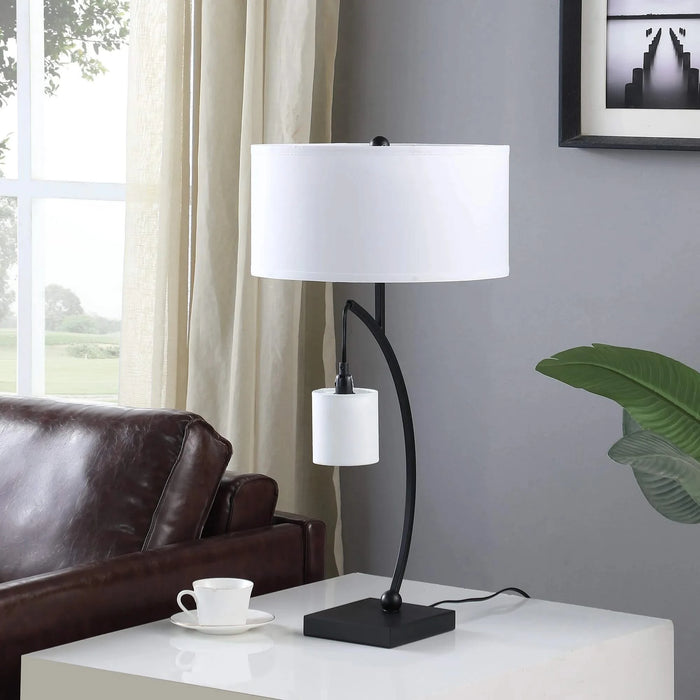 28.5' In Contemporary Dual Black Arc W/ Hanging Pendelum Lamp Metal Table Lamp Default -DTYStore