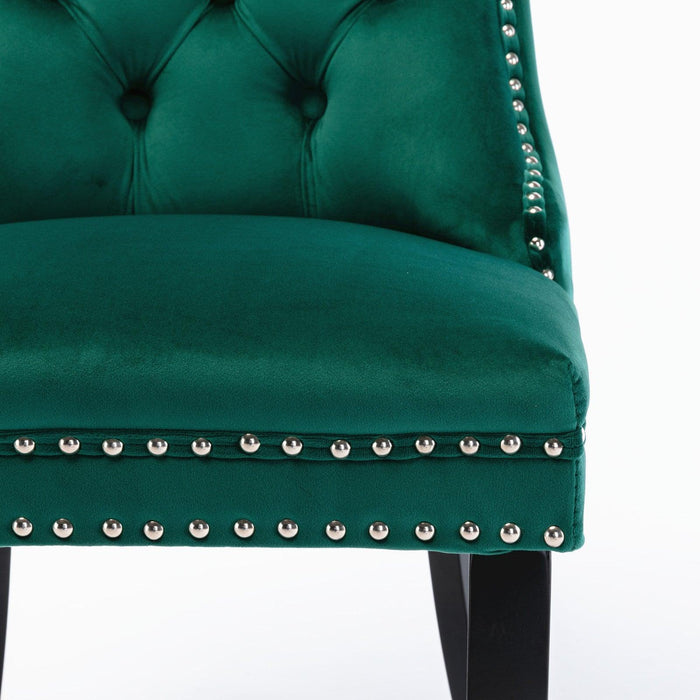 Nikki Collection Modern, High-end Tufted Solid Wood Contemporary Velvet Upholstered Dining Chair with Wood Legs Nailhead Trim 2-Pcs Set,Green - DTYStore