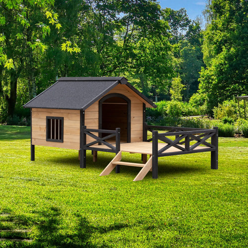 Outdoor Large Wooden Cabin House Style Wooden Dog Kennel with Porch - Image 2