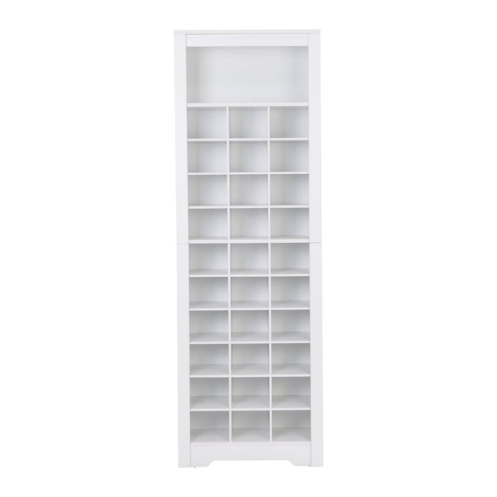 Stylish Design 30 Shoe Cubby Console, Contemporary Shoe Cabinet with Multiple Storage Capacity, Free Standing Tall Cabinet with Versatile Use for Hallway, Bedroom, White - DTYStore