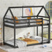 Twin over Twin Rubber Wood Floor Bunk Bed, with ladder,Guardrails,House-Shaped-Bunk Bed, Black - DTYStore