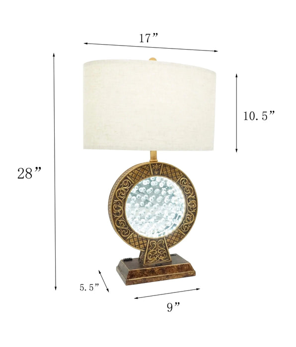 28' Antique polyresin Table Lamp WITH FLOATING CRYSTAL DECOR ON CENTER Default -DTYStore