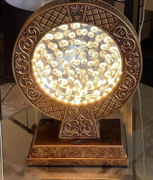 28' Antique polyresin Table Lamp WITH FLOATING CRYSTAL DECOR ON CENTER Default -DTYStore