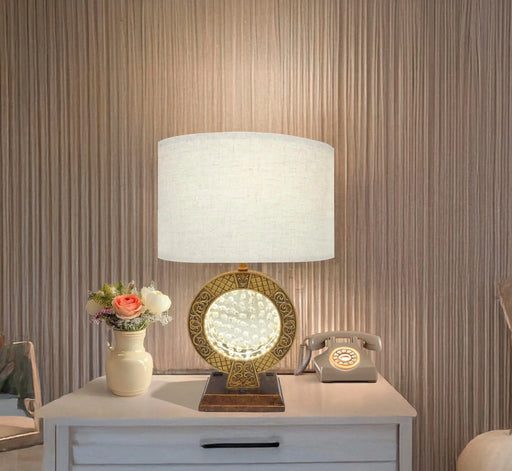 28' Antique polyresin Table Lamp WITH FLOATING CRYSTAL DECOR ON CENTER Default -DTYStore