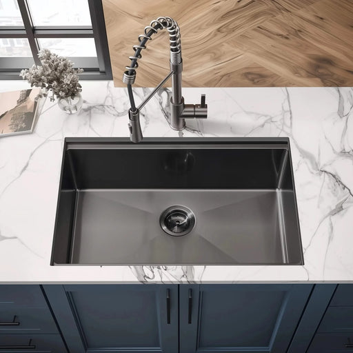 28 Gunmetal Black Undermount Workstation Kitchen Sink-28 x 18 Inch 16 Gauge Stainless Steel Undermount Kitchen Sink, Handmade R10 Radius 10 Inch Deep Undermount Single Bowl Sink with Accessories Default -DTYStore