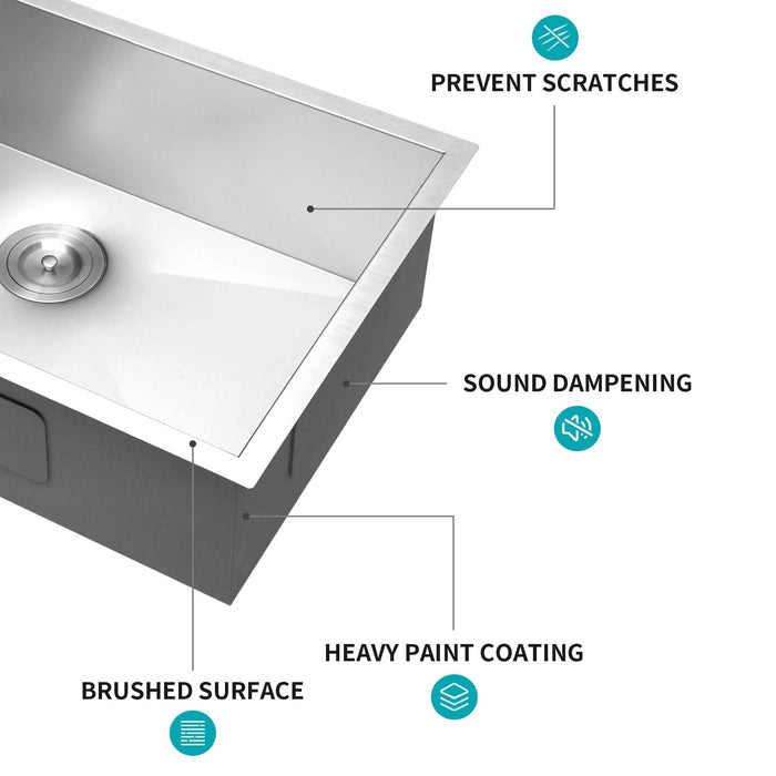 28 Inch Undermount Sink - 28' x 18' x 9' Undermount Stainless Steel Kitchen Sink 16 Gauge 9 Inch Deep Single Bowl Kitchen Sink Basin, Includes Drain Assembly (No Additional Accessories) - DTY Store