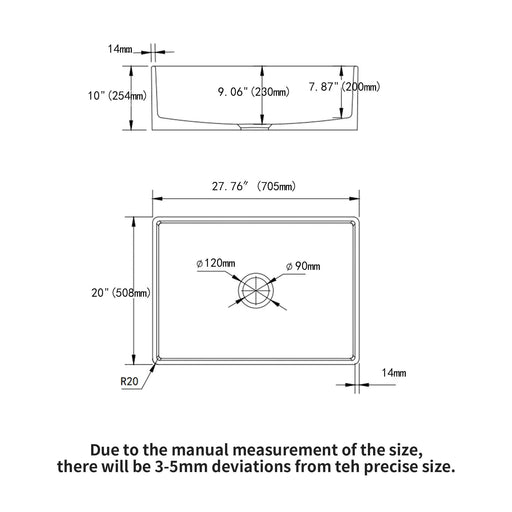 28 Inch White Farmhouse Sink Ceramic Single Bowl with Drain Assembly and Bottom Grid Default -DTYStore