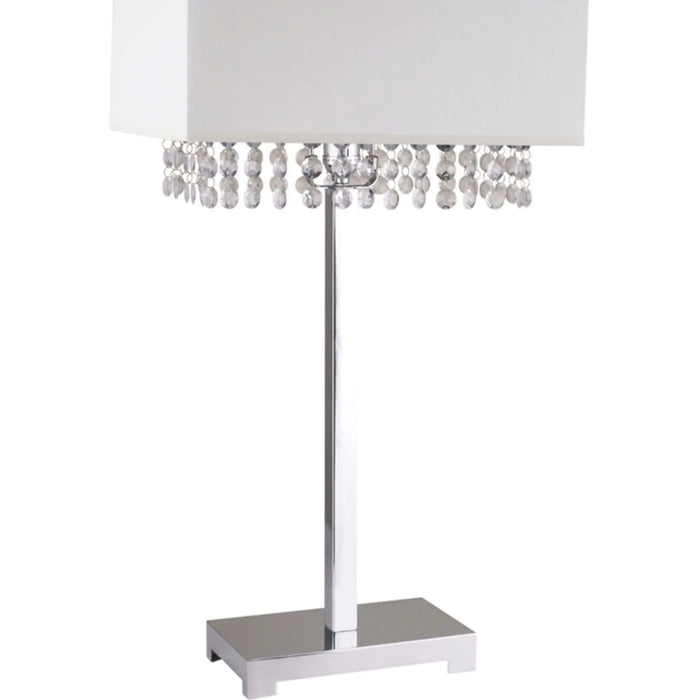 28' Tall Metal Table Lamp w/ Silver finish, White Shade w/ Crystal Accents Default -DTYStore