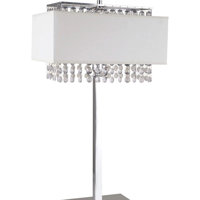 28' Tall Metal Table Lamp w/ Silver finish, White Shade w/ Crystal Accents Default -DTYStore