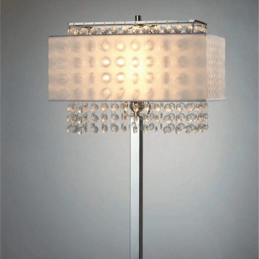 28' Tall Metal Table Lamp w/ Silver finish, White Shade w/ Crystal Accents Default -DTYStore
