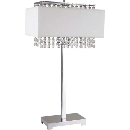 28' Tall Metal Table Lamp w/ Silver finish, White Shade w/ Crystal Accents Default -DTYStore