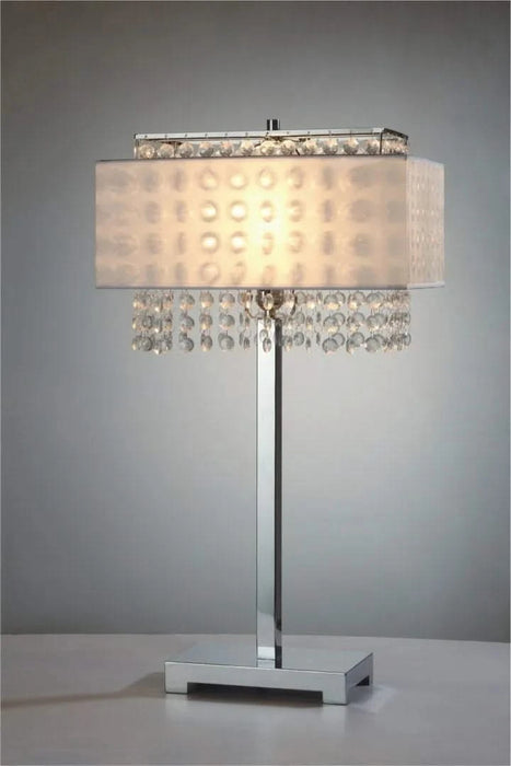 28' Tall Metal Table Lamp w/ Silver finish, White Shade w/ Crystal Accents Default -DTYStore