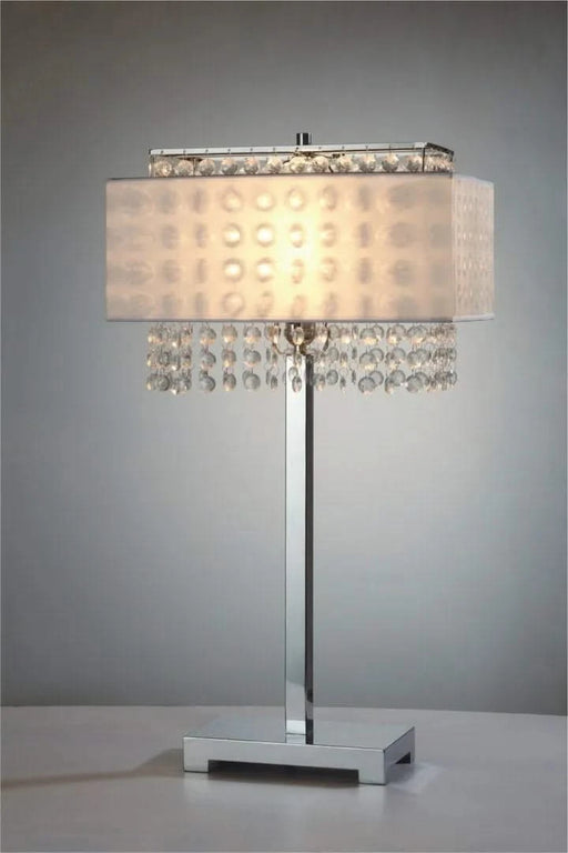 28' Tall Metal Table Lamp w/ Silver finish, White Shade w/ Crystal Accents Default -DTYStore